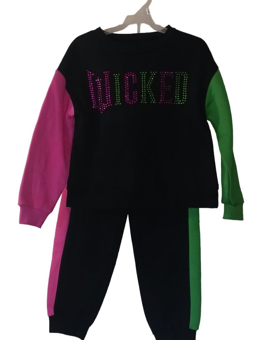 Wicked 2-Piece Sweat Set Kids Black Pink Green Outfit Jogger Set NWT